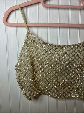 Pearl Bead Embellished sparkle Crop Tank Top L elegant mermaid